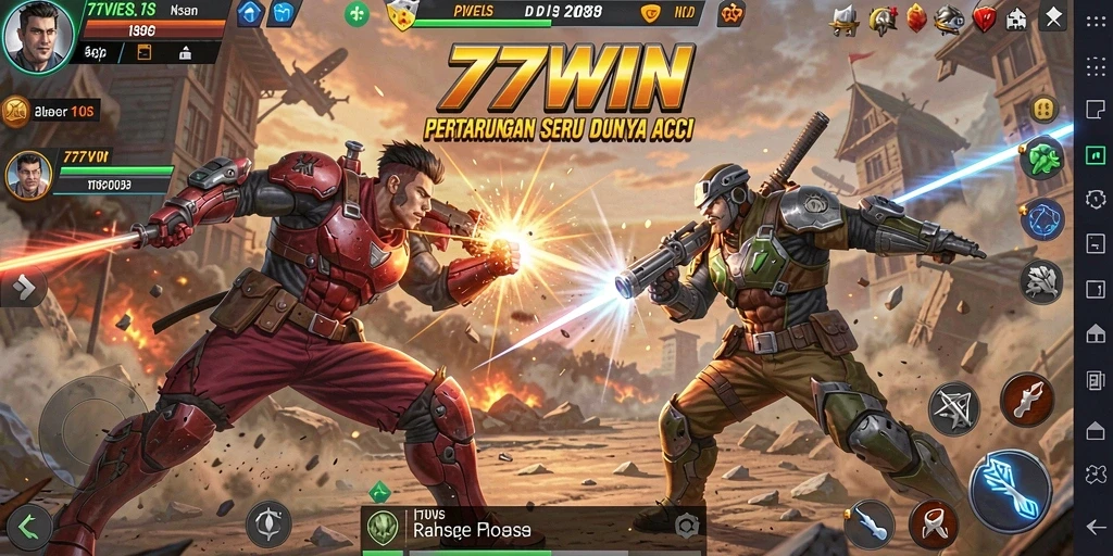 Screenshot menunjukkan pertarungan intens di dalam game 77WIN.