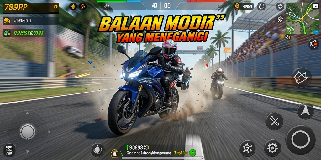 Tangkapan layar menampilkan balapan motor yang menegangkan di 789RP.