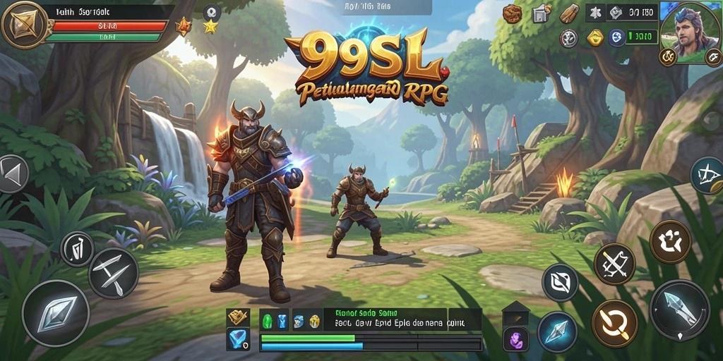 Screenshot menunjukkan pertempuran epik dalam game RPG 99SL.