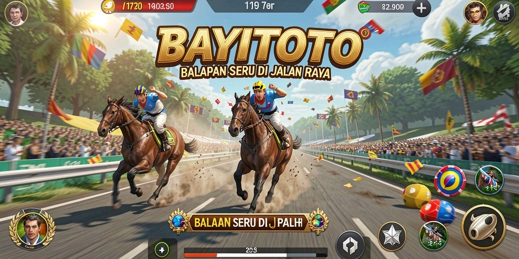 Screenshot gameplay BAYITOTO menunjukkan balapan yang penuh aksi.