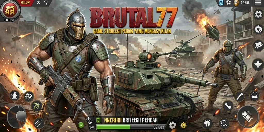 Screenshot menampilkan aksi pertempuran intens dalam BRUTAL77.