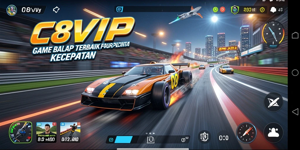 Gameplay seru dalam C8VIP yang memacu adrenalin balapan.