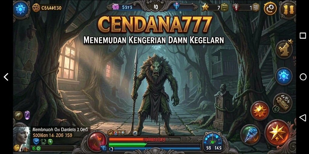 Tampilan gameplay menegangkan dalam CENDANA777 dengan suasana horor yang mencekam.