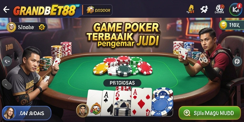 Tampilan gameplay seru di GRANDBET88 dengan suasana Poker yang mendebarkan.