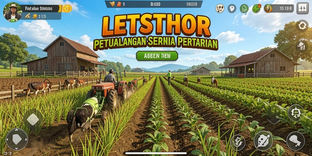 Tampilan menawan gameplay LETSTHOR dengan aktivitas bertani yang seru.