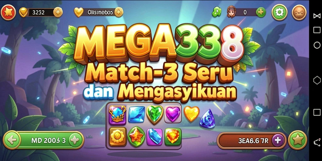 Tampilan menawan dari gameplay Match-3 di MEGA338.