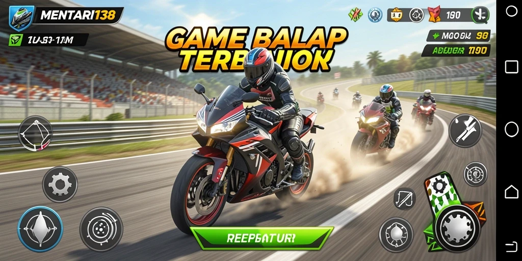Tampilan gameplay seru MENTARI138 dengan balapan motor yang mendebarkan.