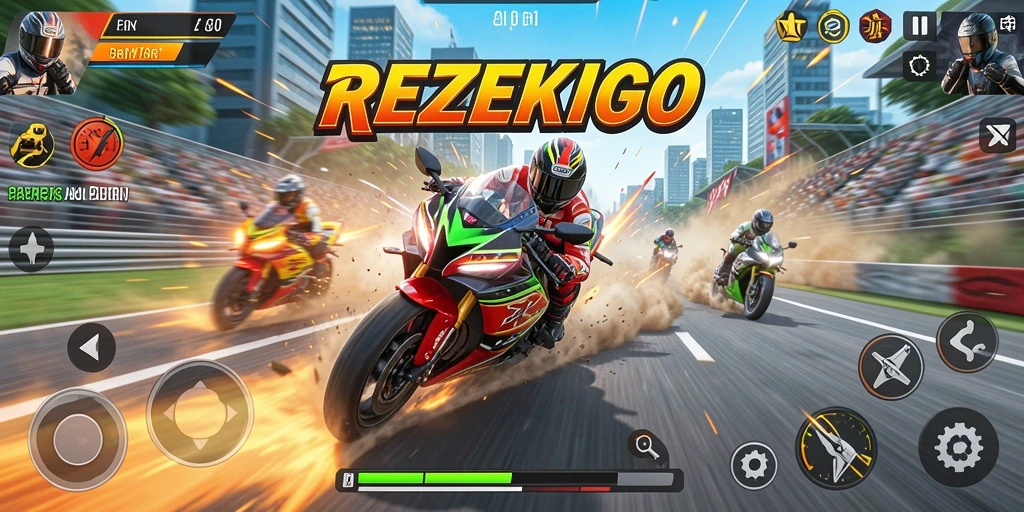 Tampilan mendebarkan dari gameplay balap motor di REZEKIGO.