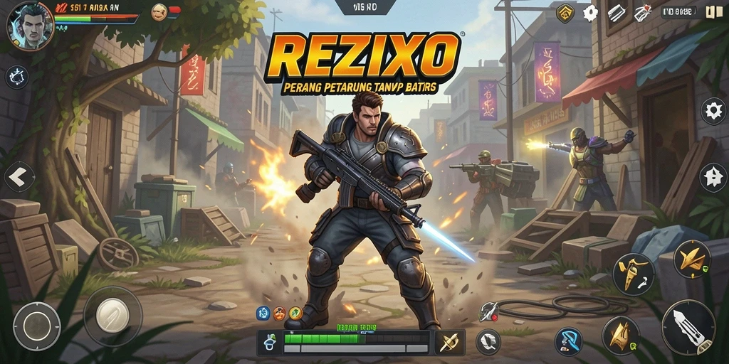 Tampilan gameplay seru dari REZIXO dengan pertarungan yang menegangkan.