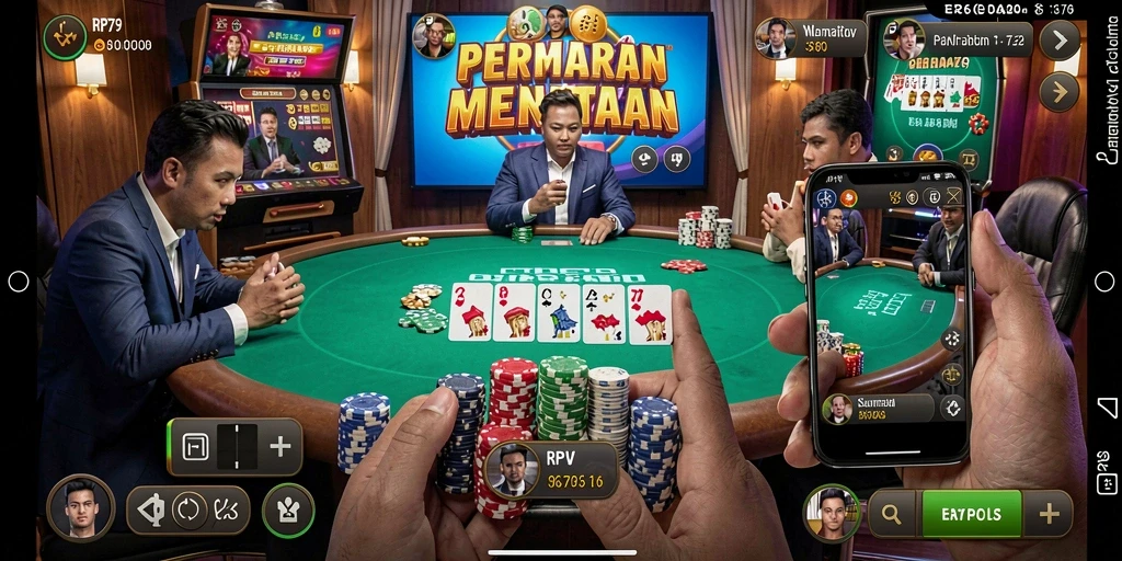 Screenshot utama RP79 menampilkan aksi seru permainan Poker.