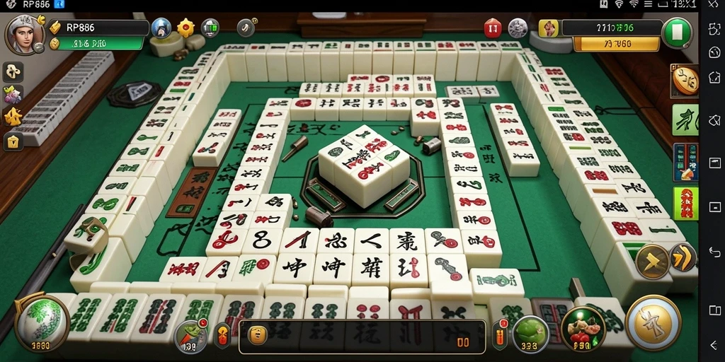 Screenshot gameplay dari RP886 menampilkan serunya bermain Mahjong.