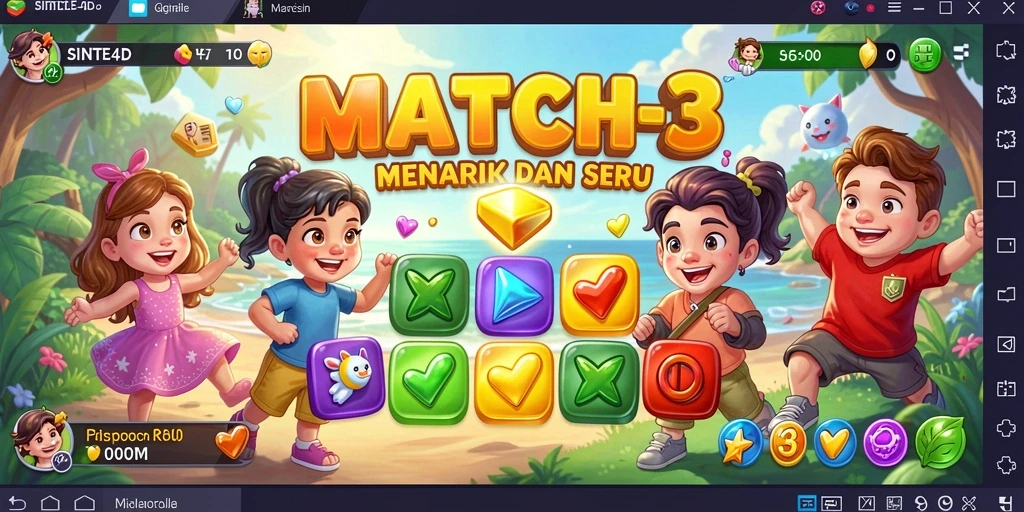 Tampilan gameplay seru dari SINTE4D memperlihatkan keseruan mencocokkan item.